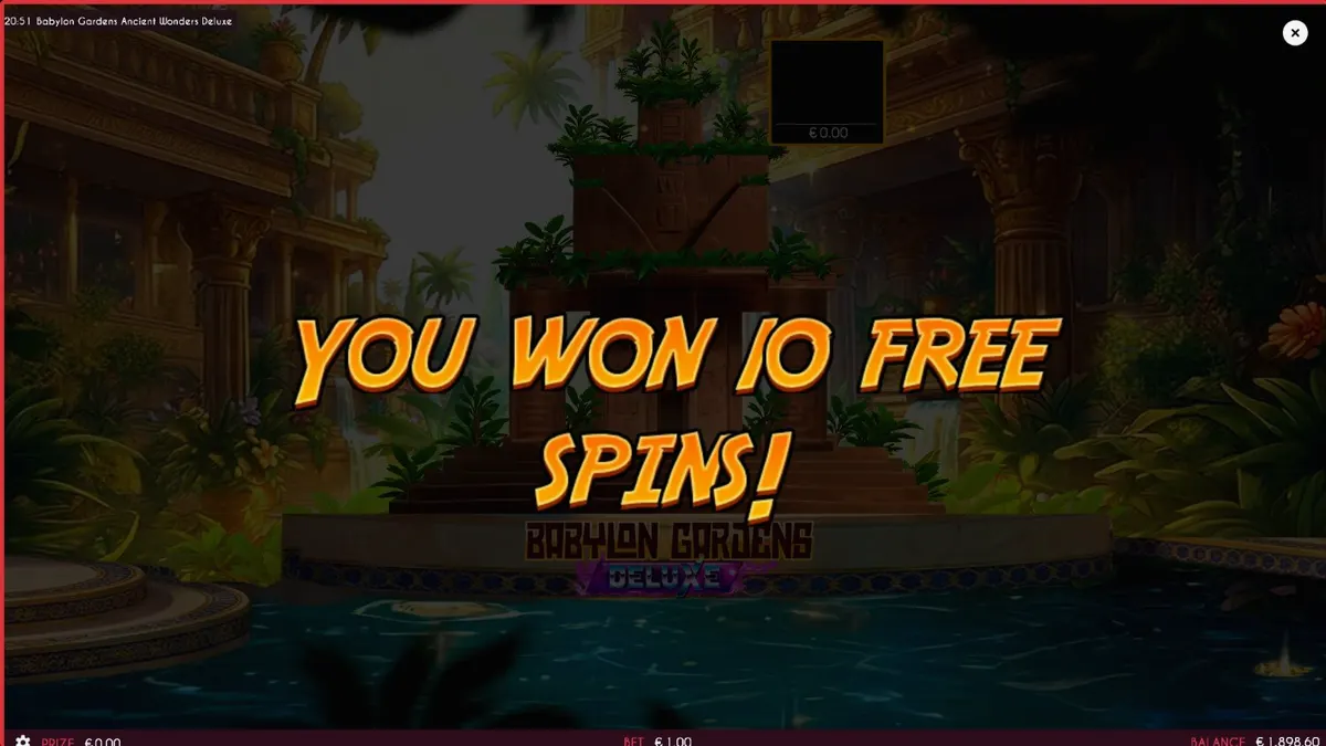 Babylon Gardens Ancient Wonders Deluxe slot machine interface