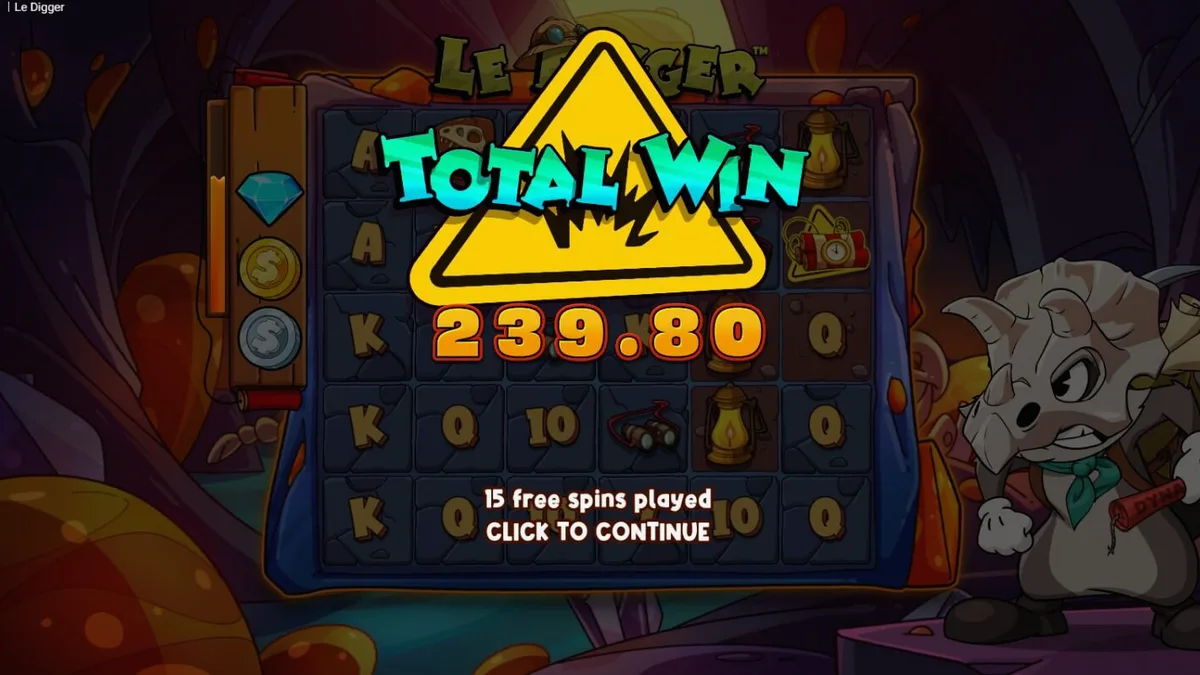 Smokey si rakun sedang menggali harta karun di slot Le Digger